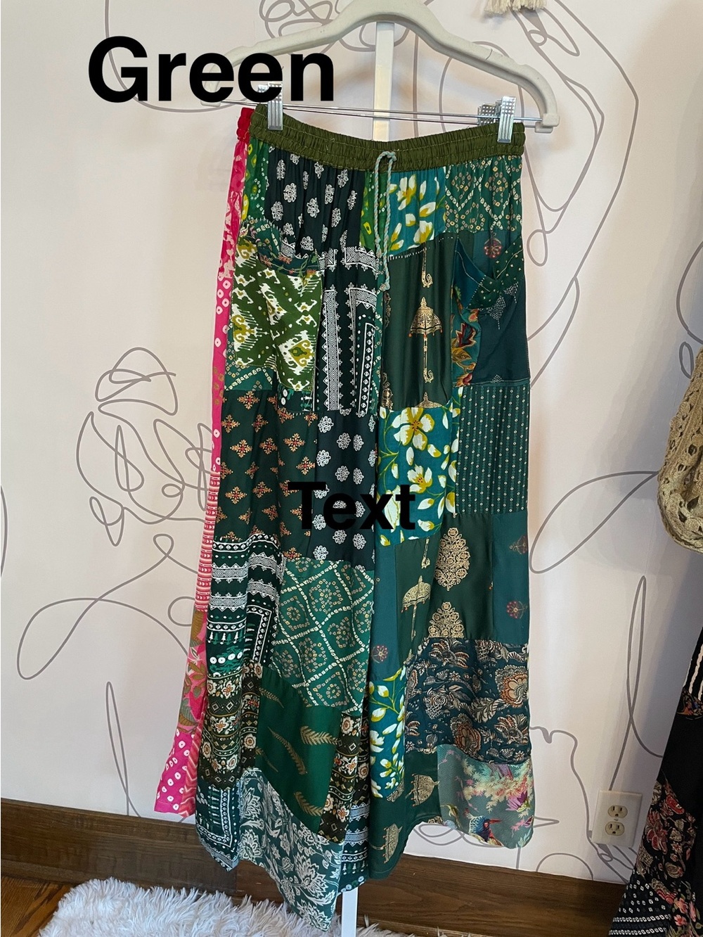 Boho Cotton/Rayon Patchwork Wide Leg Pants with Pockets O/S (fits most) - Picture 5 of 13